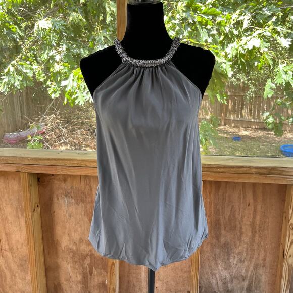 Ramy Brook Tops - Ramy Brook Women's Grey Silk Beaded Neck Open Back Top Size S